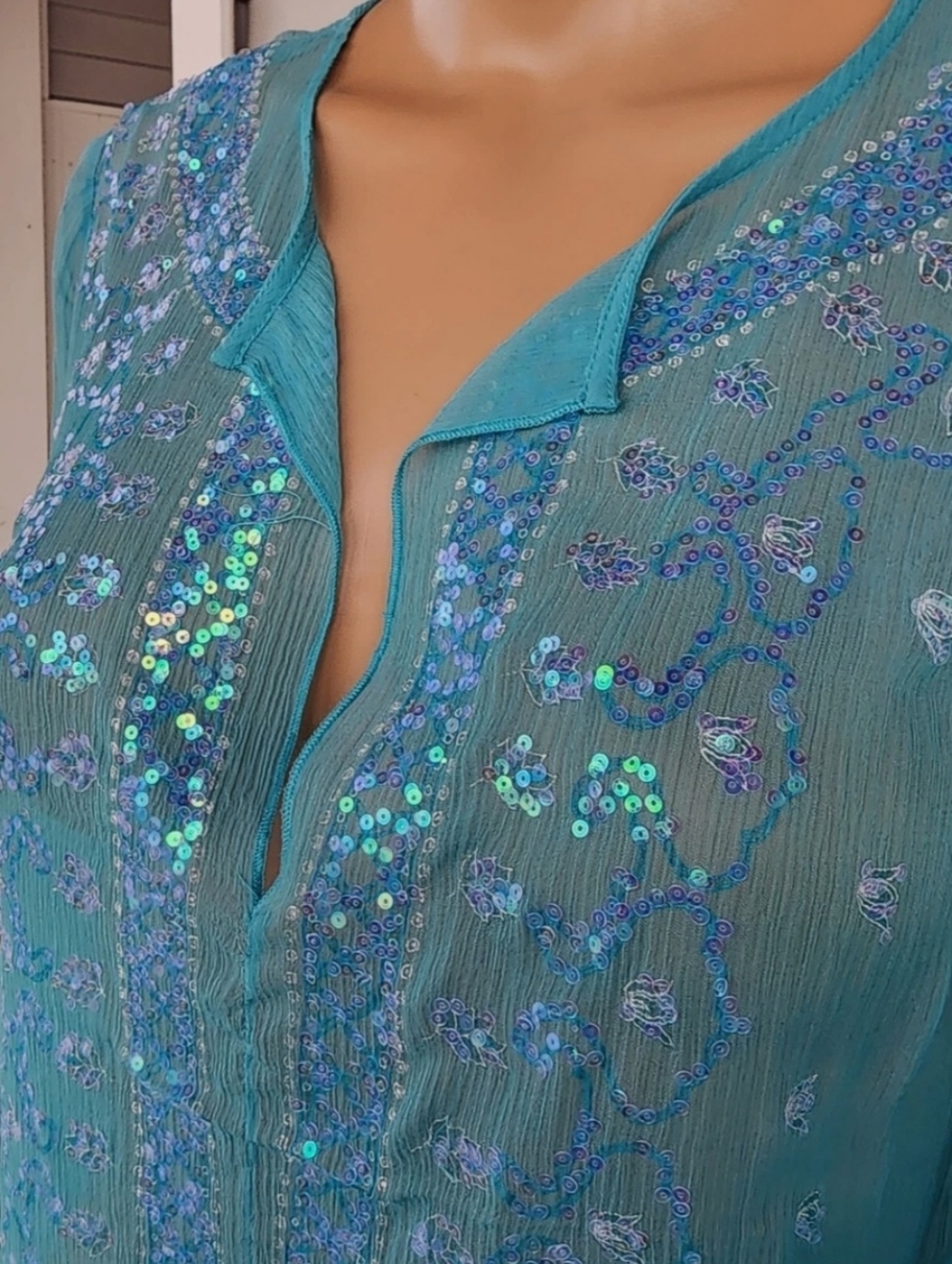 VENUS Turquoise Sequin Embellished Tunic